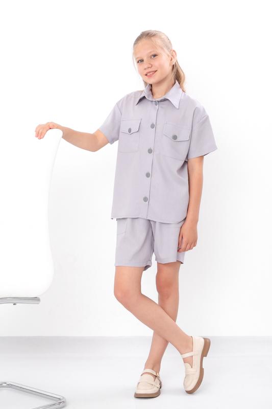 

Teen Girls’ Linen Viscose Set – Short Sleeve Shirt with Buttons & Comfy Elastic Waist Shorts, Summer, 6482-070 HC 140 лінкор сірий колір