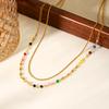 Double Layer Necklace Non-fading Neck Chain Titanium Steel Round Snake Chain Colorful Beaded Chain Bohemian Accessories
