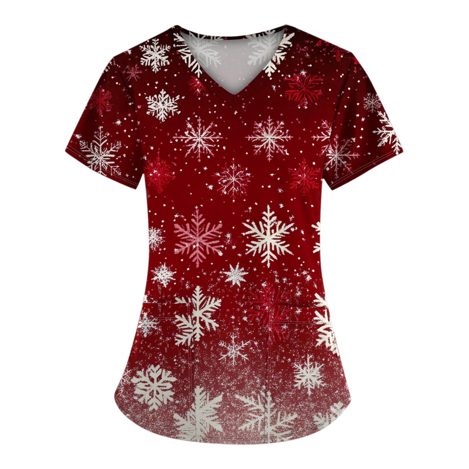 

Женский топ с короткими рукавами и рождественским принтом, V-образным вырезом и карманом XXXL