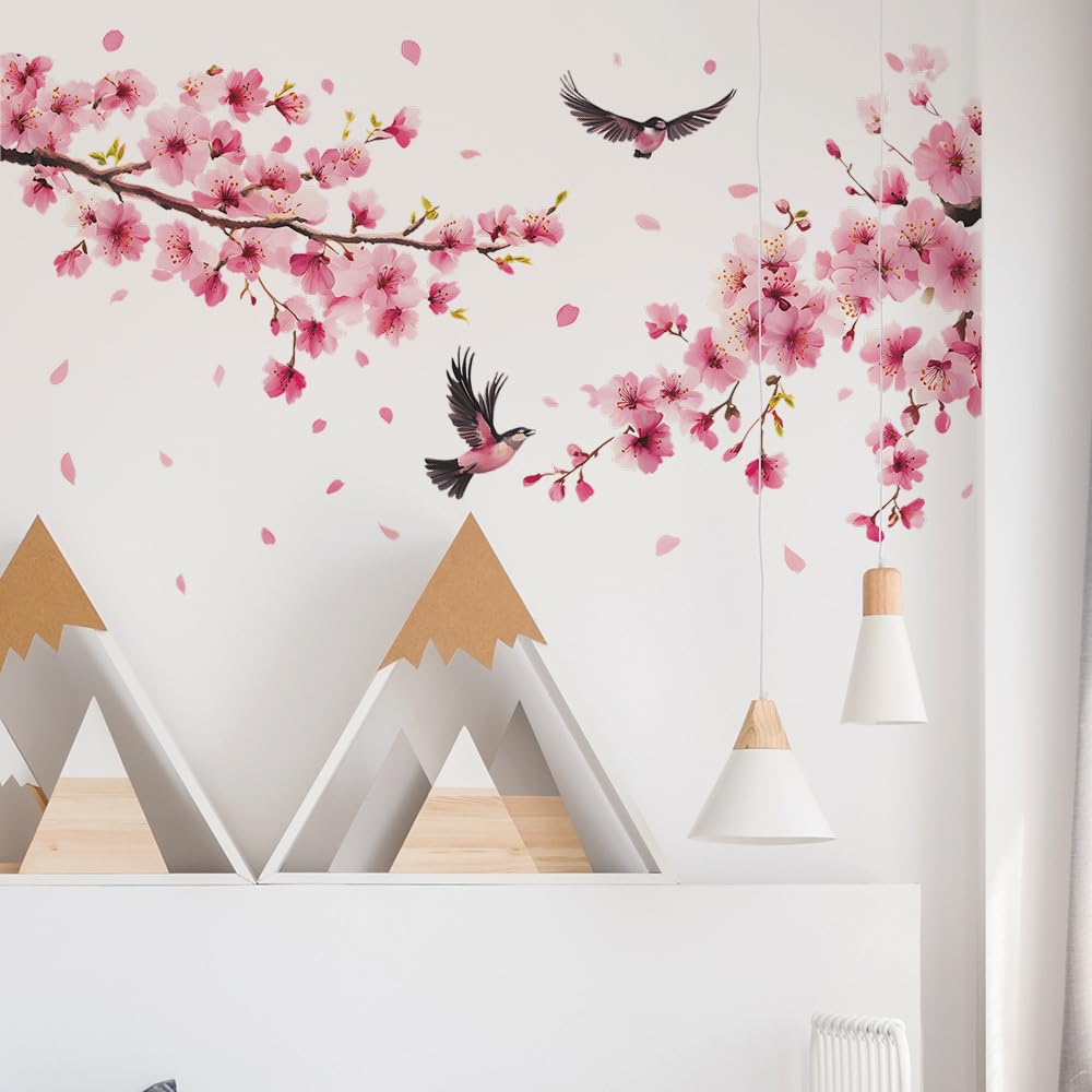 Wall stickers featuring cherry blossoms and pink perfect for interiors and Modern waterproof wallpaper stickers with removable DIY wall decor for and