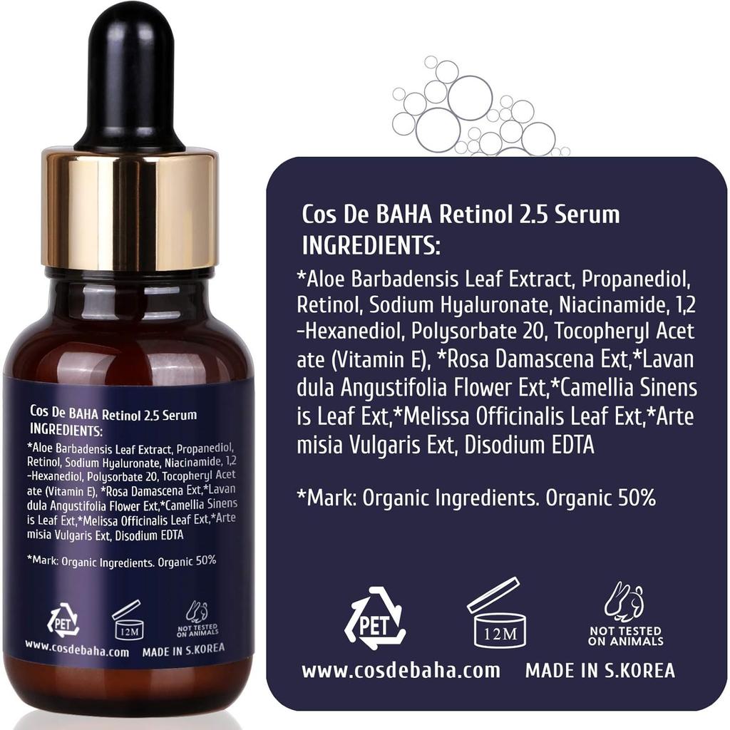 Cos De BAHA RS, Retinol 2.5 Serum, 1 Fl Oz (30 Ml)