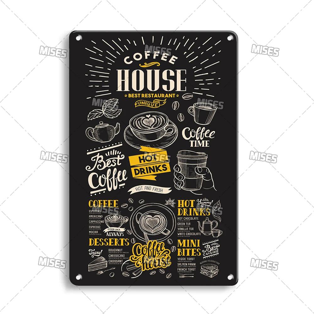 MISES Kaffemeny Väggskylt i metall Plåt Café Metallplakett Vintage Metallskylt Hem Café Studio Metallaffisch Industriell Dekorskylt