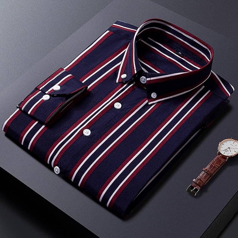 Neu Langarm Gestreiften Shirts Für Männer Business Casual Formale Bluse