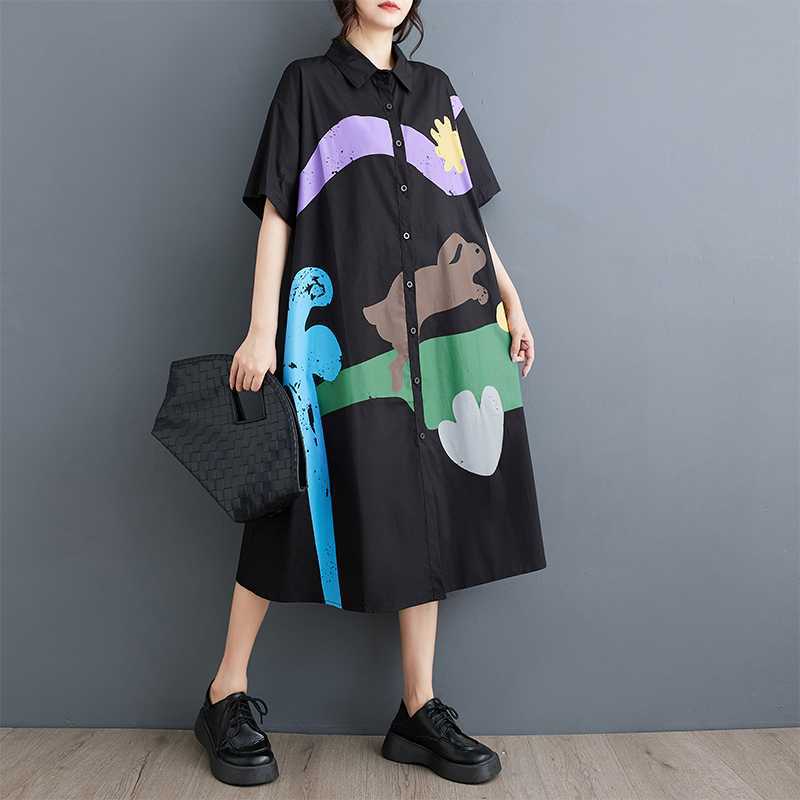 Summer Loose Plus Print Patchwork Casual Short Sleeved Dress