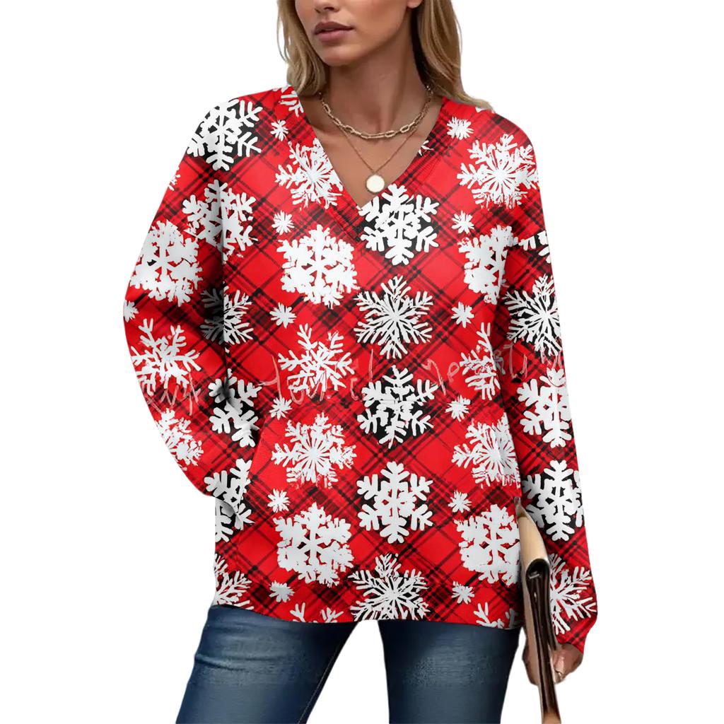 Women's Casual And Fashionable Christmas Print Long-Sleeved Top