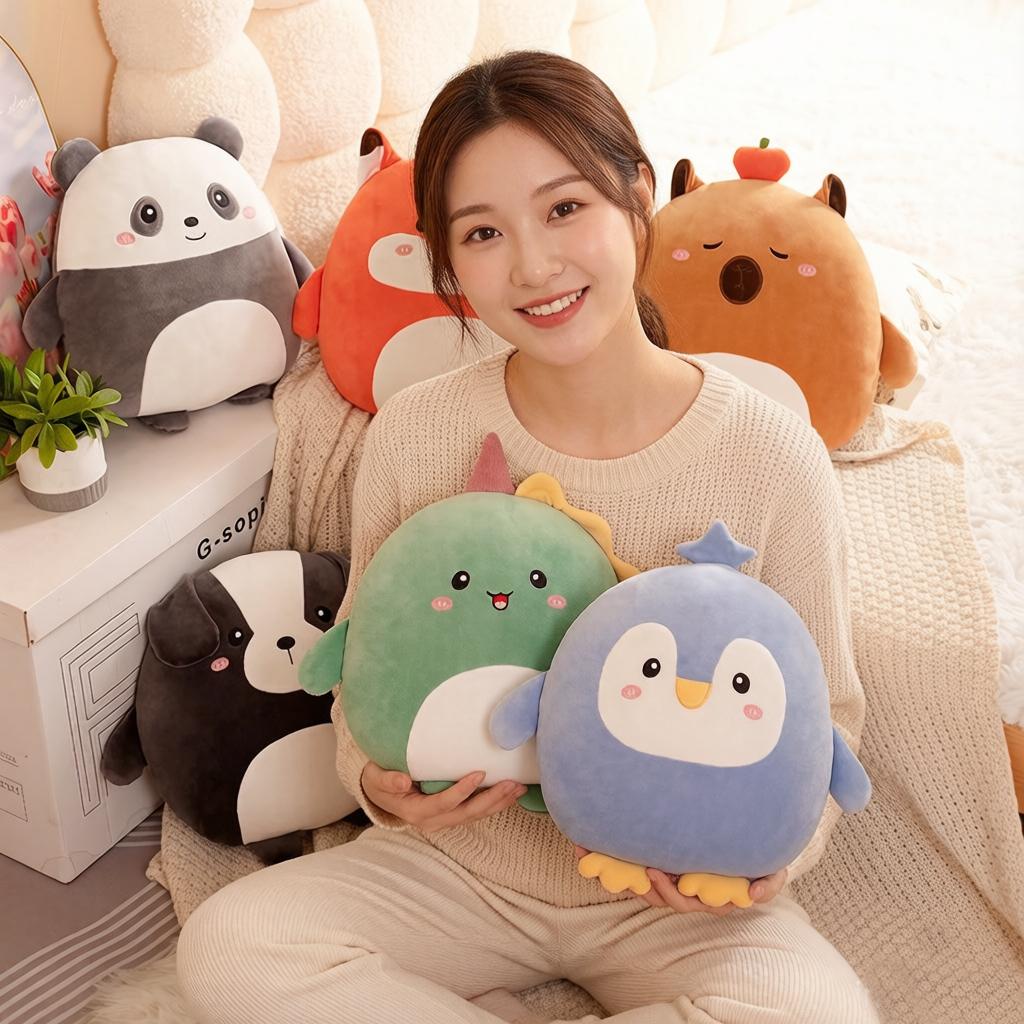 36cm Cute Animal Plush Toy Small Penguin Dinosaur Fox Capybara Dog Panda Bear Pillow Soft Sofa Bed Decoration Gift