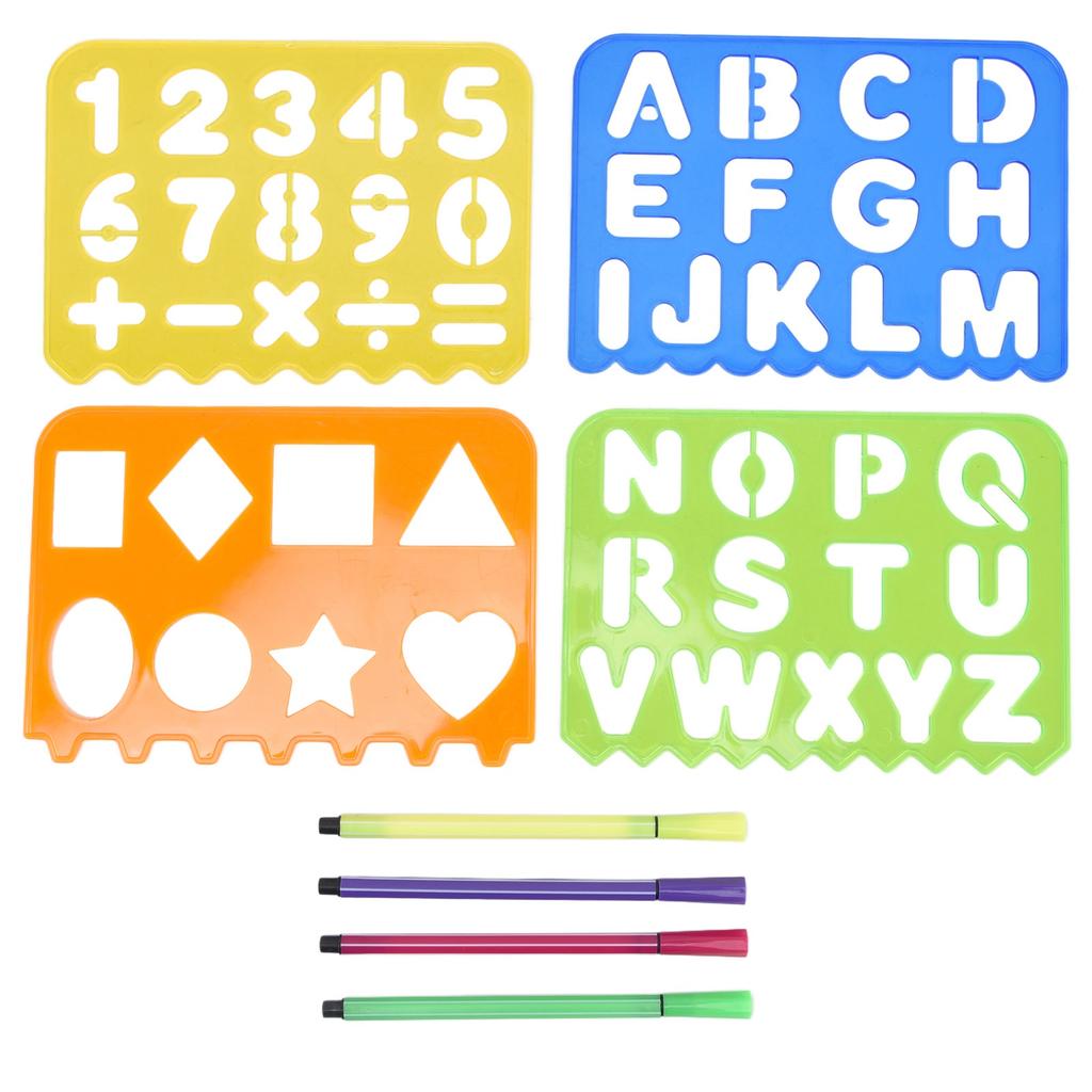 Drawing Stencil Kit Children Number Letter Shape Drawing Template Ruler Pen White Paper Set