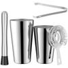 5Pcs Stainless Steel Cocktail Shaker Set Bartender Kit with Cocktail Shakers Strainer Ice Cube Clip Stirrer Housewarming Gift