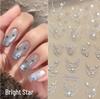 Glittering Galaxy Iridescent Nail Stickers with Laser Stars & Silver Chain Patterns