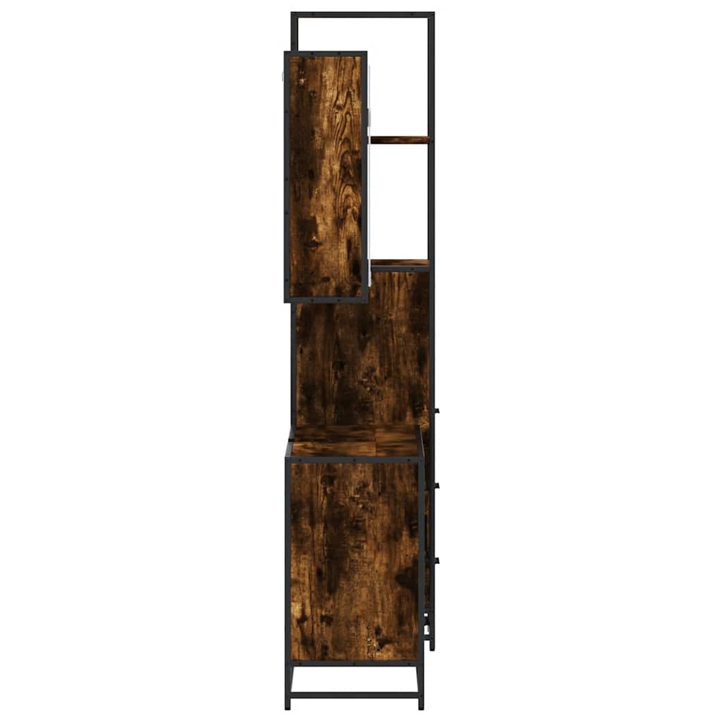 3 Piece Bathroom Furniture Set Smoked Oak Wood Based Material