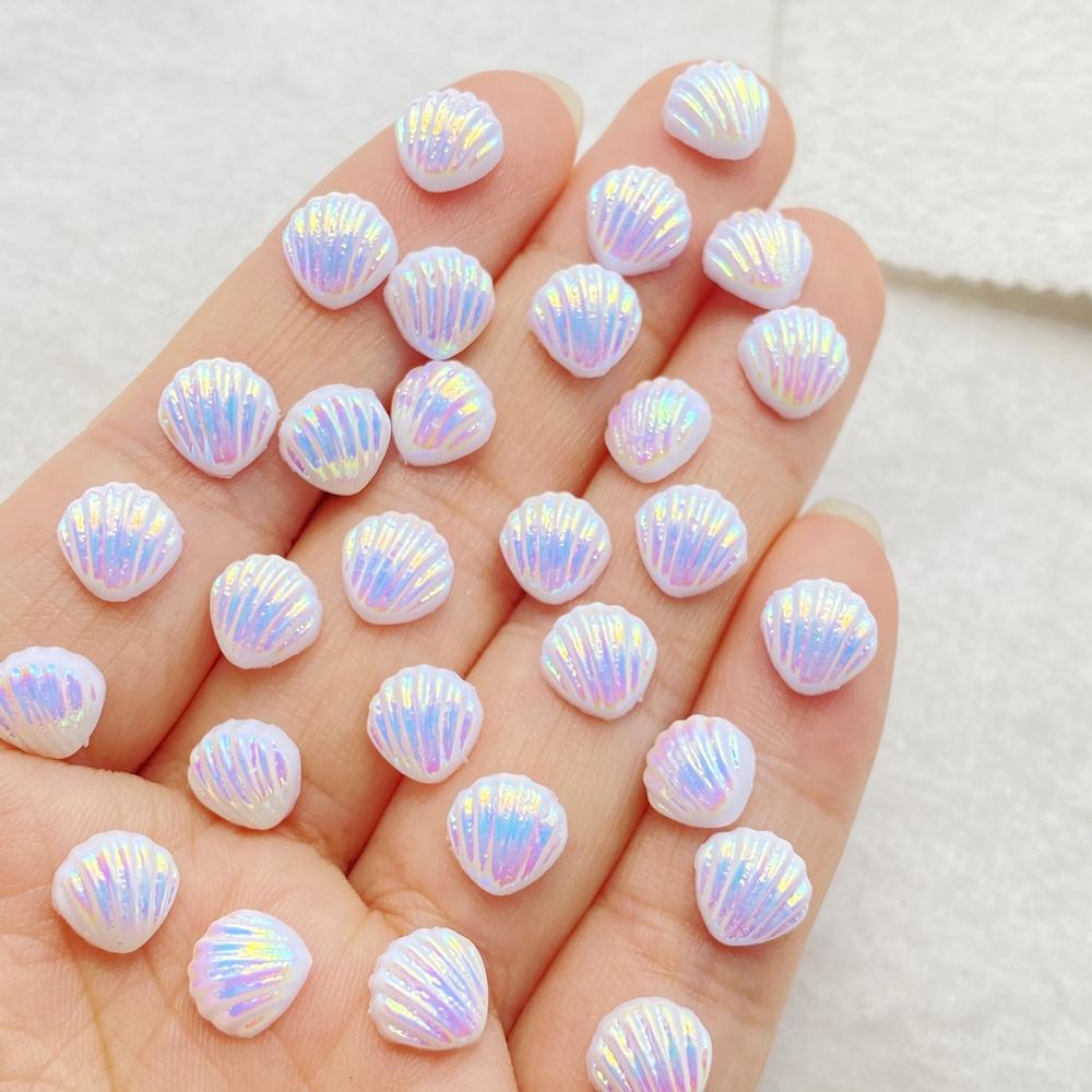100pcs Resin 3D Cute Mini AB Colorful Shell Nail Flat Back Rhinestone Scrapbook DIY Wedding Applique Decor Jewelry Accessories