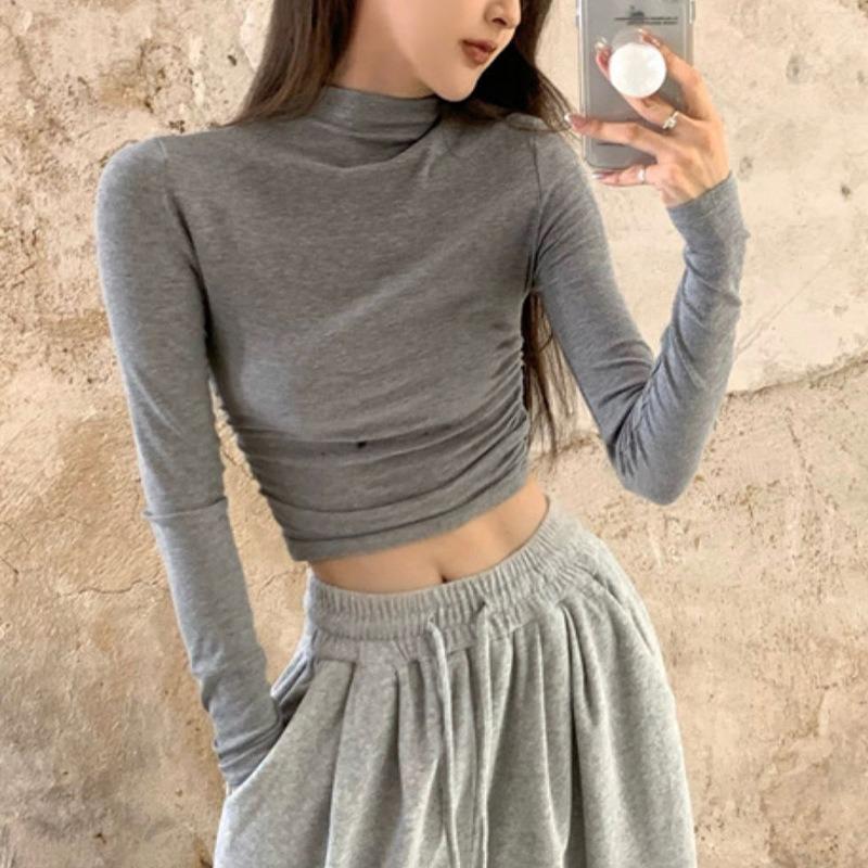 Women S Slim Fit Half High Neck Long Sleeve T Shirt For Autumn Base Layer