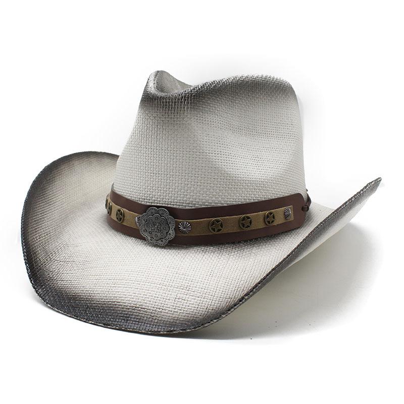 Vintage Spray Paint Cowboy Hat Men'S And Women'S Big Brim Western Horseback Riding Sunscreen Straw Hat Beach Hat