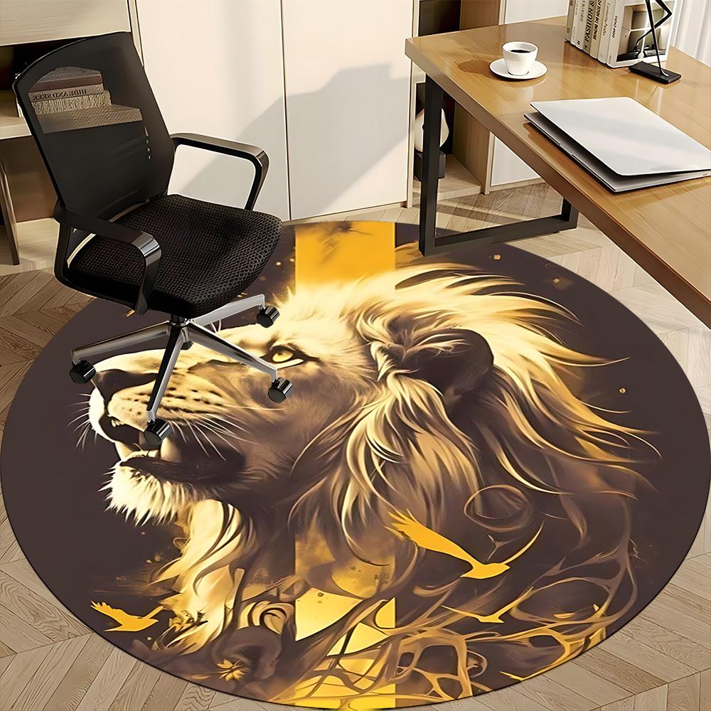 1pc Lion Majesty Office Round Area Rug, Indoor Mat Suitable ForOffice, Under Office Chairs Bedroom Living Room Home Decor, Room Deco,  n37