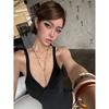 Kkx American Style Gyaru Style V-neck Low Cut Solid Sling Top Street Sexy Tight Slimming Sleeveless Jumpsuit for Women