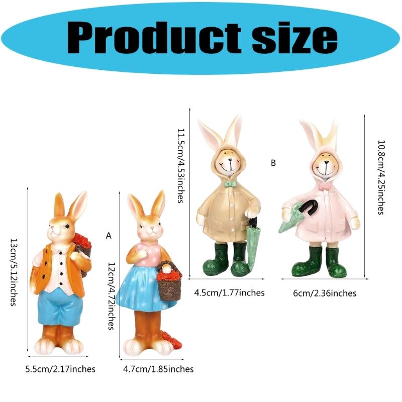 2Pcs Easter Rabbit Cartoon Resin Figurines for Enhancing Holiday Atmospheres Practical Home and Office Decoration