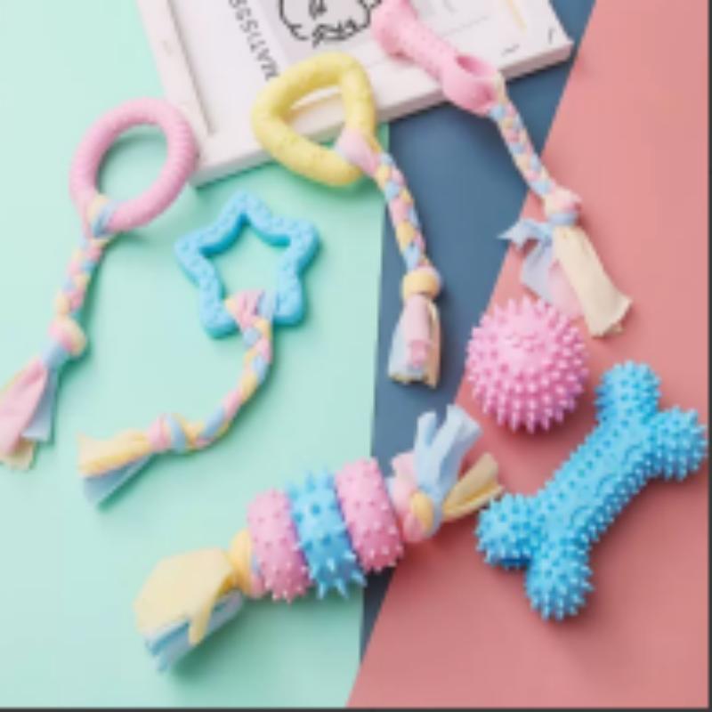 

Puppy Teething Chew Toys, Non-Toxic TPR Dog Bone & Ring Toys with Rope, Durable & Bite Resistant for Small Medium Breeds синій