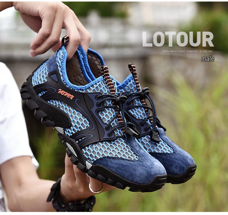 Men's Flyknit Mesh Outdoor Hiking and Wading Shoes with Thick Sole