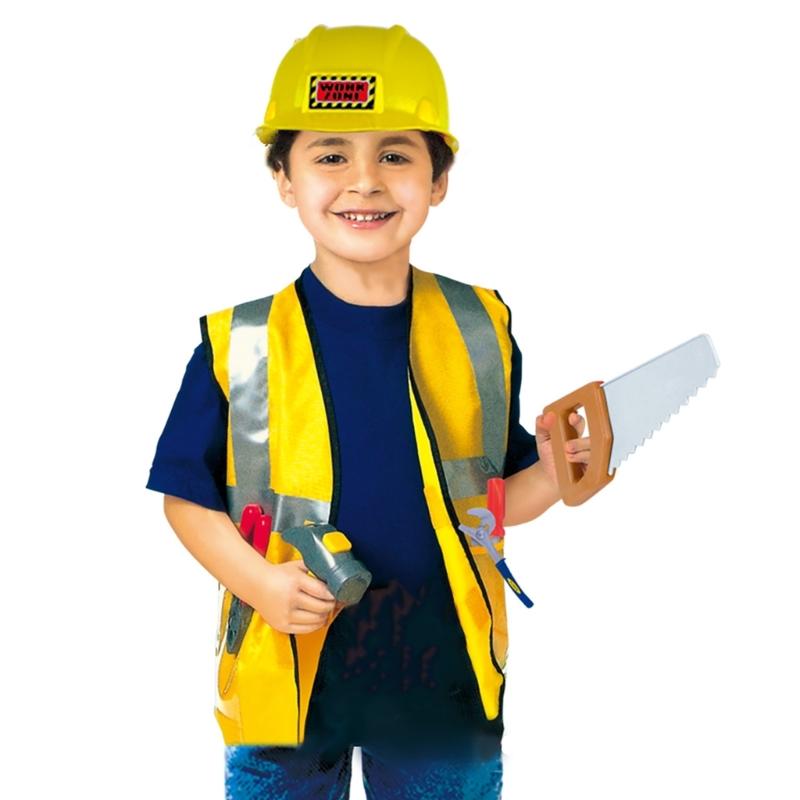 Kids Builder Worker Costume Halloween Fireman Dress up Outfits with Role Play Tool Accessories for Ages 3-12 Boy Girl