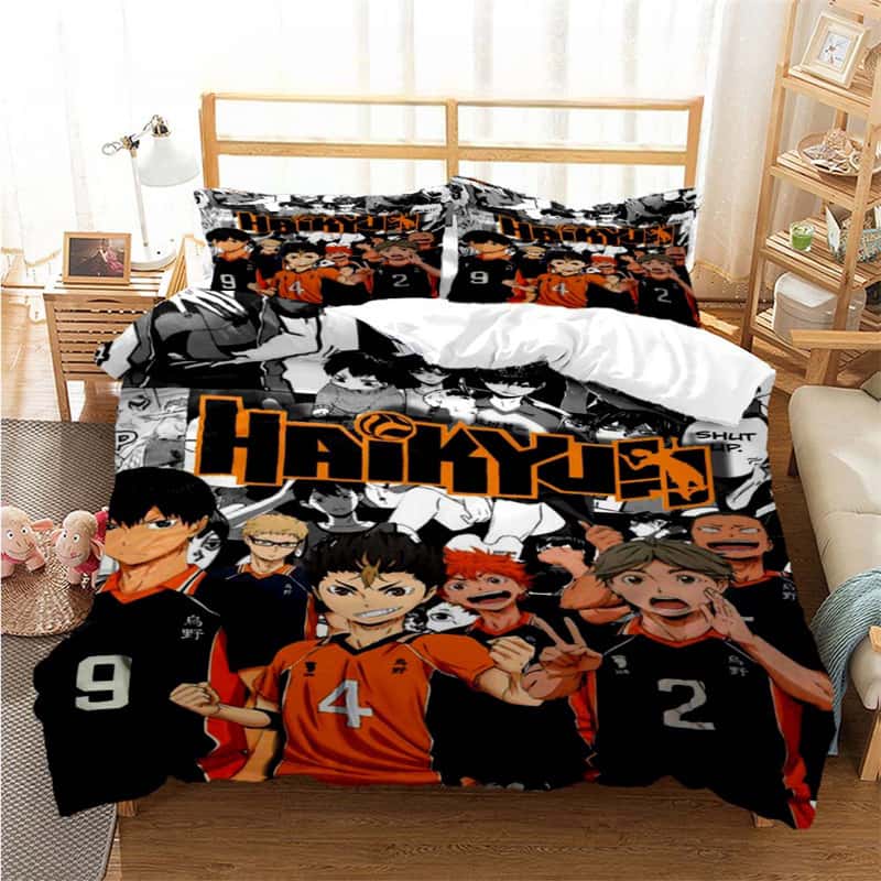 3D-Druck Volleyball Anime Haikyu Bettbezug-Set Cartoon Kinder Jungen Bettwäsche-Set Bettwäsche Mädchen Teenager Steppdeckenbezug Bettwäsche-Set