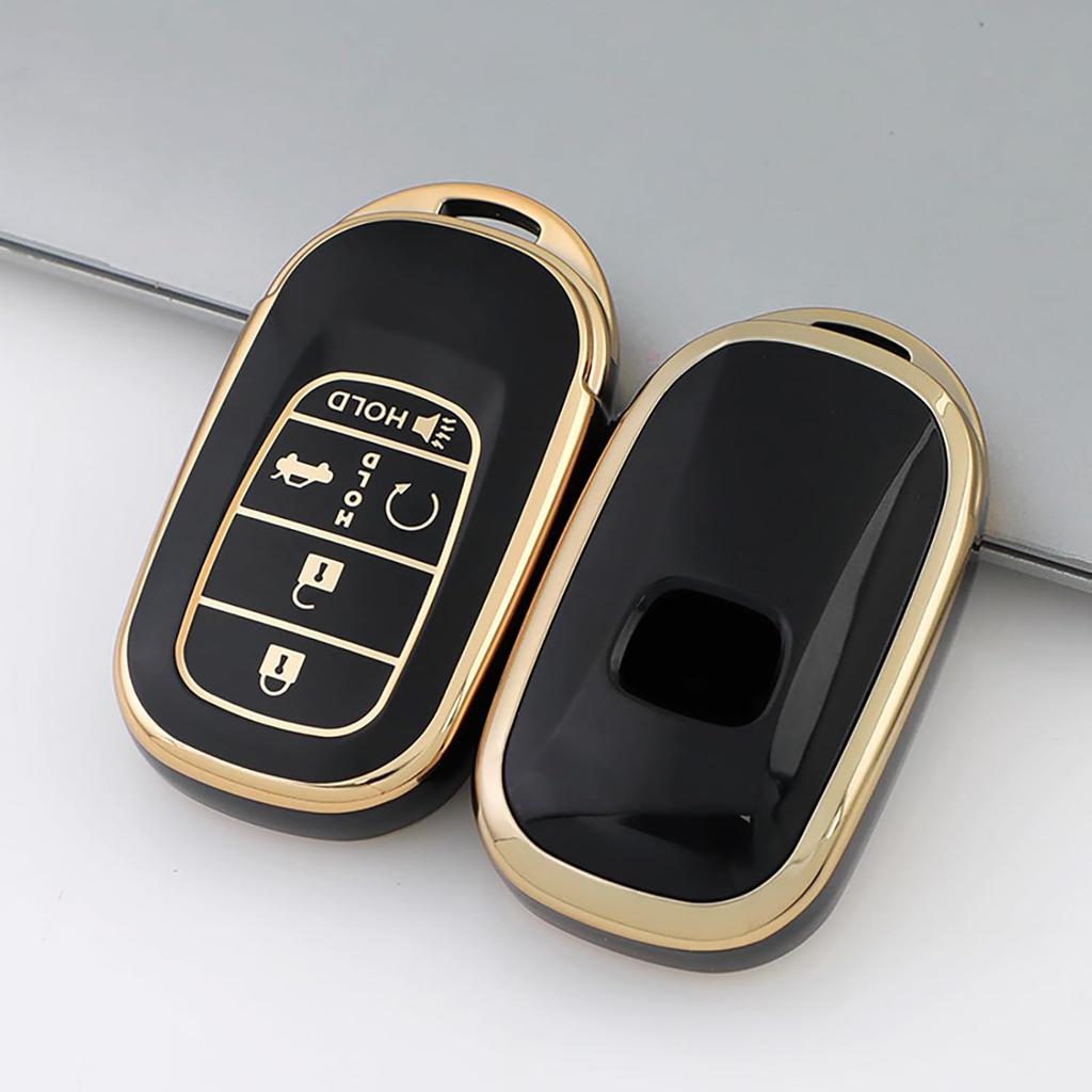 TPU Key Fob Cover with Leather Keychain, Compatible with Honda Accord Civic HR-V CR-V Pilot Sport SI EX EX-L Touring   2024 2025 2026, 4/5 Button,