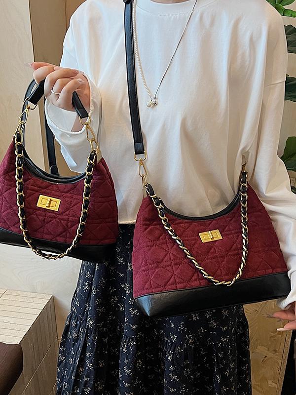 Retro Diamond Suede Crossbody Bag - Women's Versatile Color Block Shoulder Bag 2025