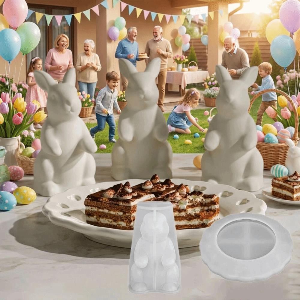 3D Silicone Easter Bunny Tray Mold Non-Stick Cute Shape Rabbit Tray Mold Decorative Easter Bunny Mold Candy Plates Decorations