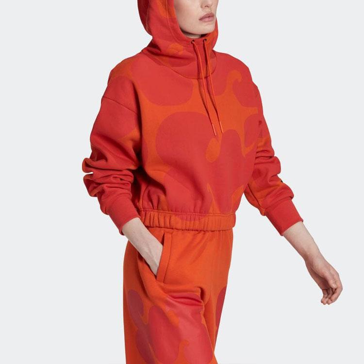 Adidas X Marimekko Patterned Hoodie With Drawstrings Women Hoodie Orange HJ7306