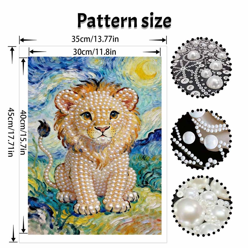 DIY Frameless Pearl Painting Kit Lion King 3D Shiny Bead Art Canvas Relaxing Creative Craft for Home Wall Decor Gift