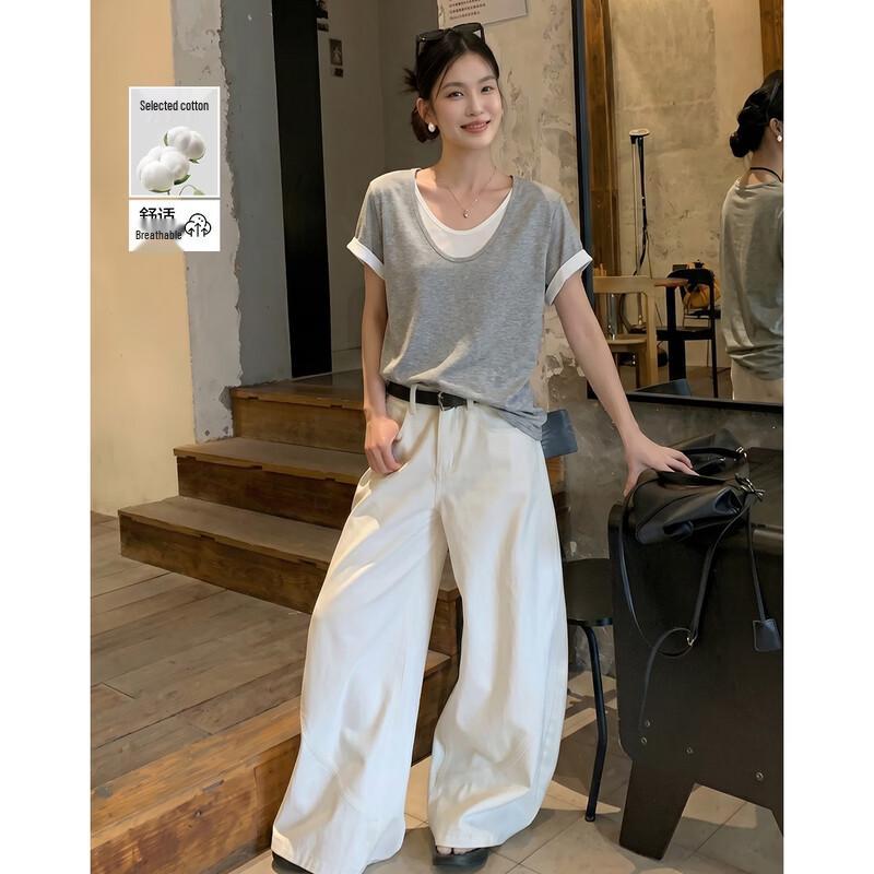 Demana Women s Color Block Round Neck Short Sleeve T-Shirt L