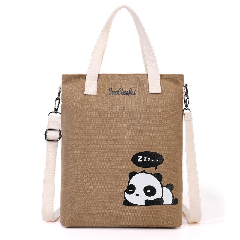 Tote bag Large capacity messenger bag Women's 2025 new panda printed canvas bag One shoulder messenger bag Tide