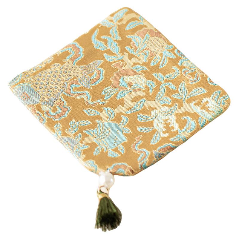 25 New Sifang Brocade Tassel Coaster Fabric Household Teacup Mat Tea Set Insulation Mat Premium Tea Ceremony Accessories