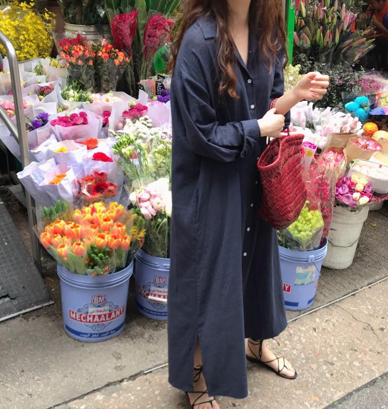 588 Korean Long Loose Cotton-Linen Shirt Dress - Plus Size, 2025 Spring Collection