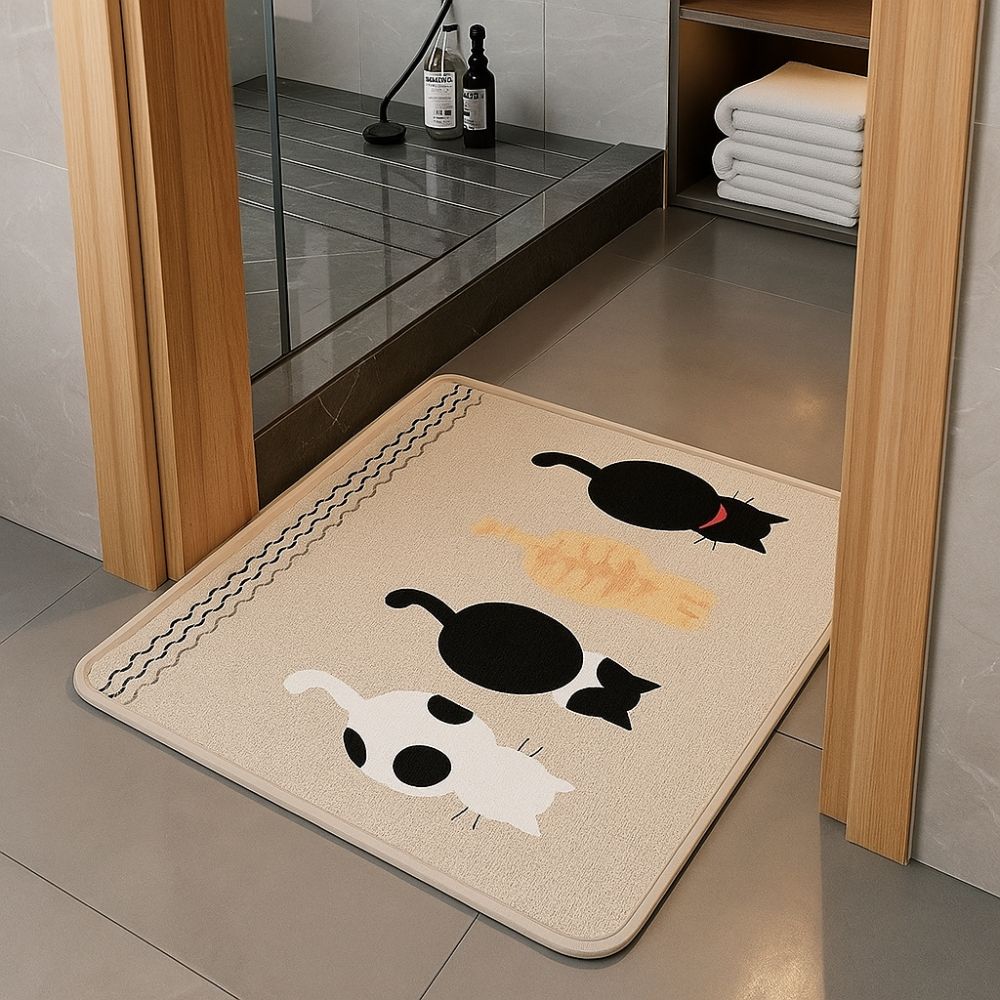 Flax Cat Door Mat Cartoon Kitchen Mat Durable Entrance Doormat  Laundry Room