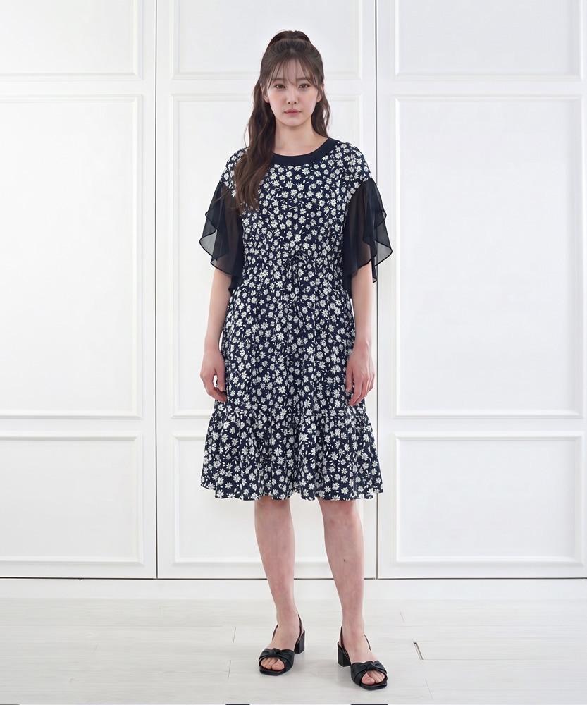 LBYL Black Floral Chiffon Sleeve Rayon Dress