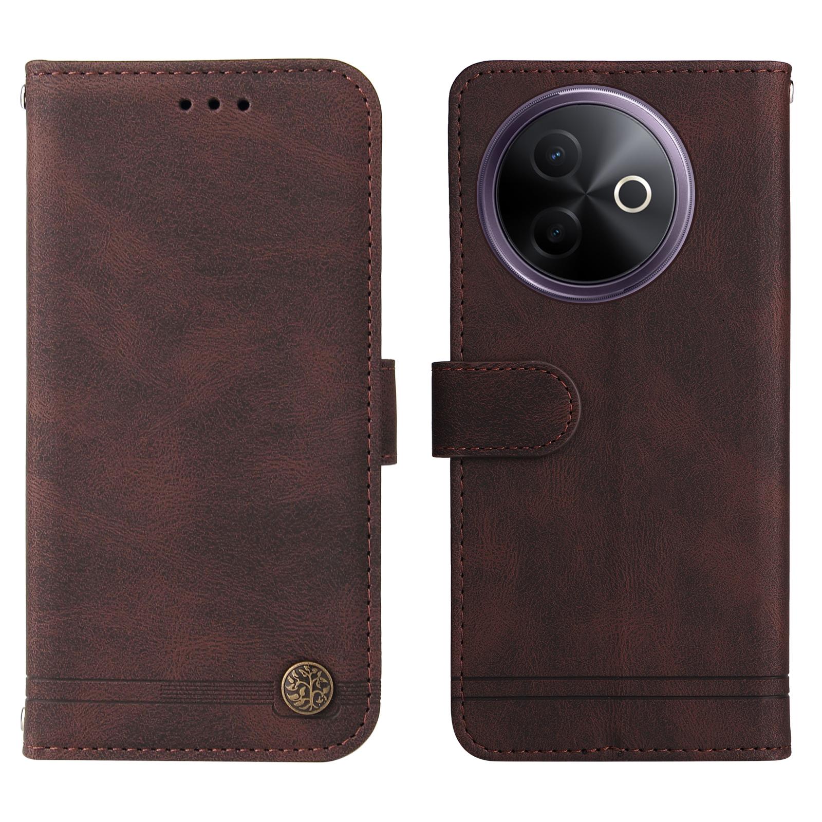 

For vivo Y300i 5G/vivo Y39 5G Leather Wallet Cases Skin Touch Phone Cover Stand with Strap Brown