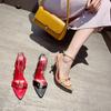 Fashion Fashion Pointed Head Thin High Heels Shoe Sexy Peep Toe Rivet Stripe Narrow Band Ankle BUckle Strap Sandals for Women