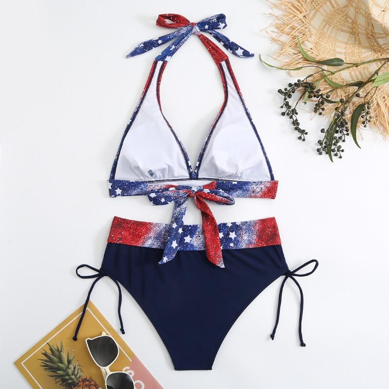 Women Flag Print Bikini Set Red Blue White Star Stripe 2 Piece Swimsuit