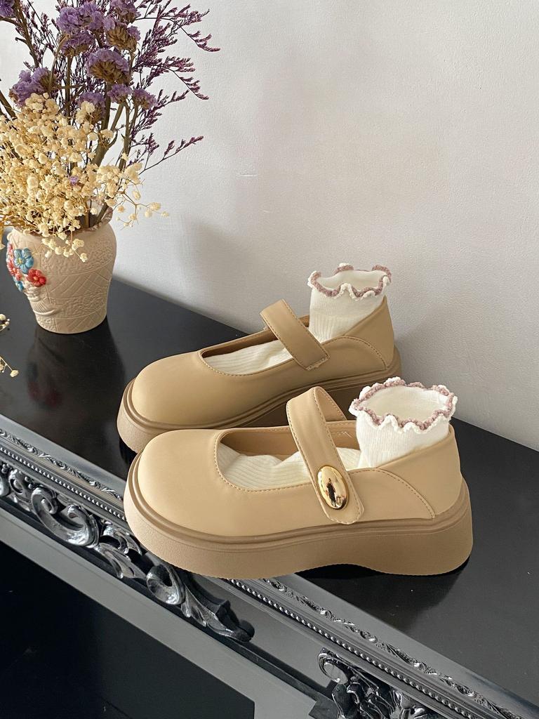 Round Head Mary Jane Small Leather Shoes Women's 2025 Spring New Thick-soled Thick-heeled Retro Single Shoes