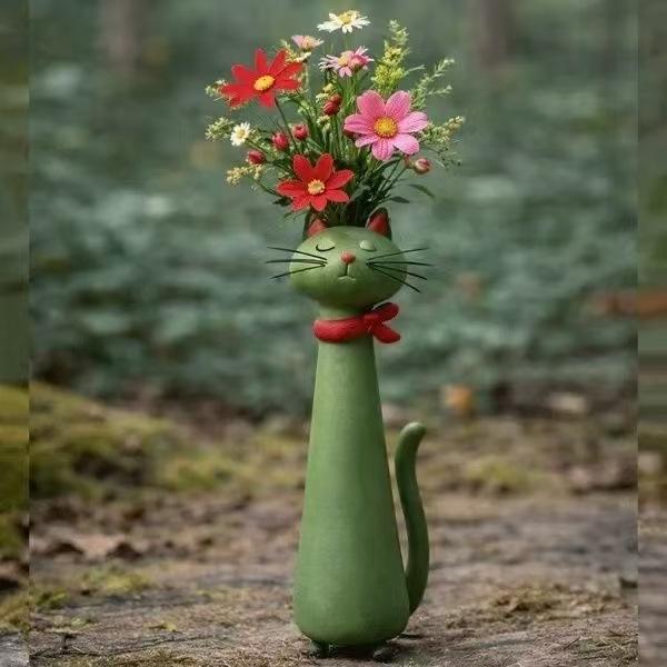 Long Neck Cat Dog Resin Vase Creative Animal Flower Vase Home Table Decor