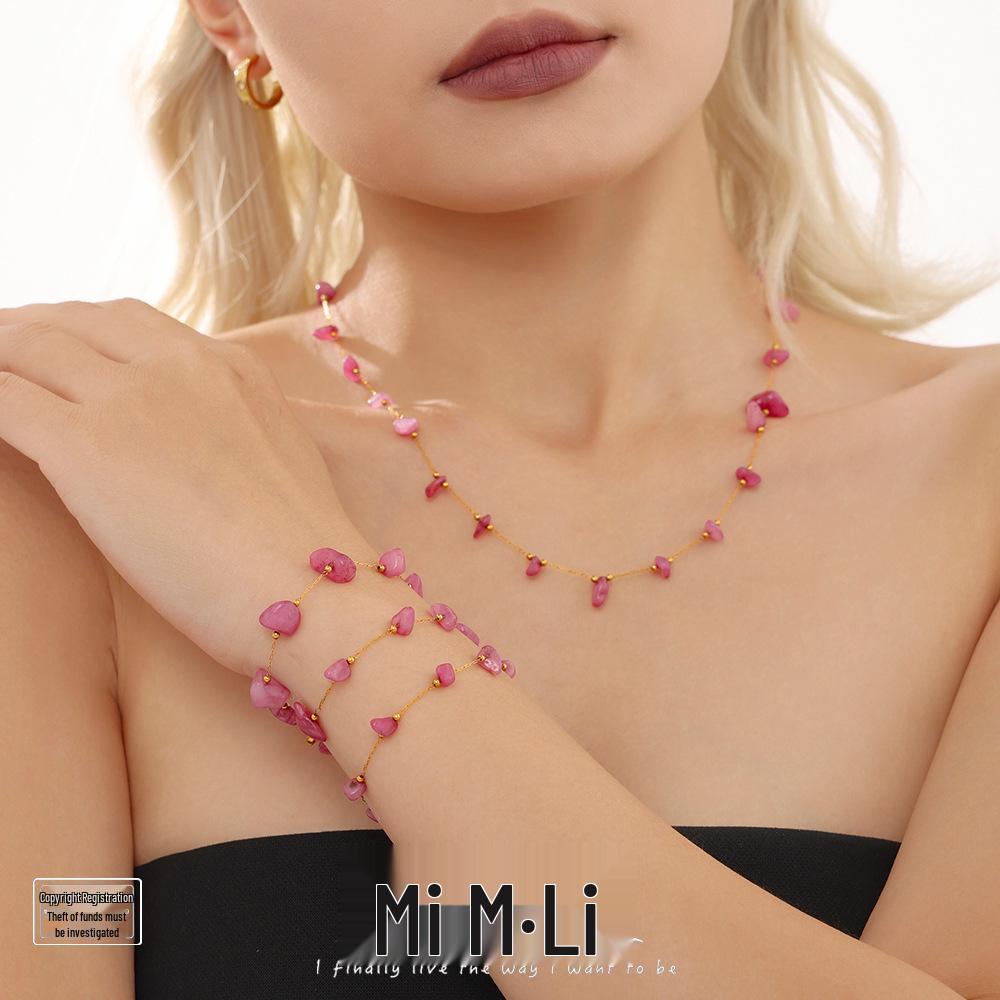

Bohemian Pink Stone Luxury Choker & Bracelet Set for Women