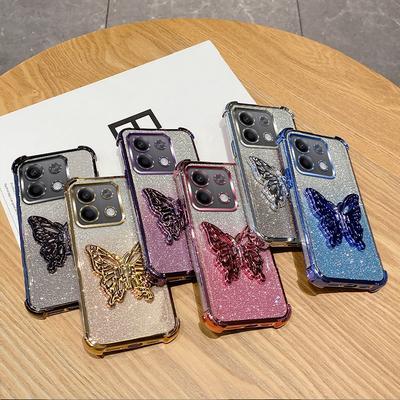 6D Galvanisiert Stoßfest Schmetterlingshalter Handyhülle Für Xiaomi Redmi Note 9 10 11 12 13 Pro 4G 5G 13R 12S 11S 10S 9S Glitzer Hülle