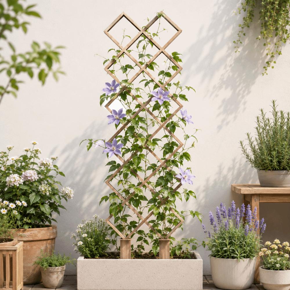 Wooden Garden Plant Trellis Hollow Out Flowers Vine Plant Support Rack Geometric Climbing Stand Potted Plant Climbing Rack