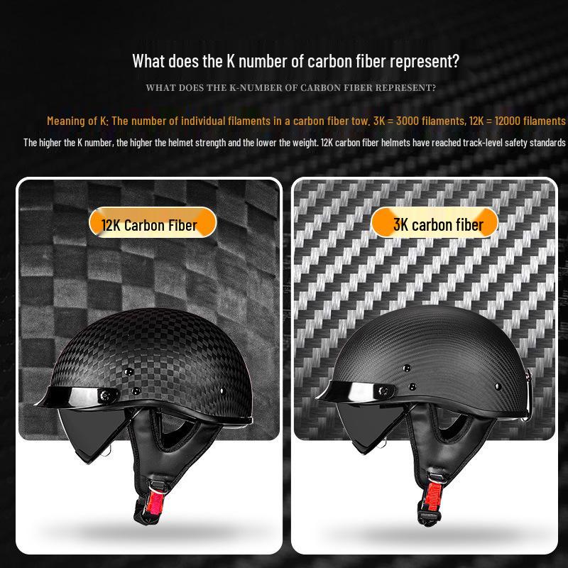 AD Carbon Fiber Retro 3C Certified Motorcycle Half Helmet for Men & Women