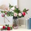 3 Branch Mini Rose Heads Artificial Flower Bouquet Faux Rose Bouquet with Stem for Wedding Party Home Office Floral Arrangement Table Decor
