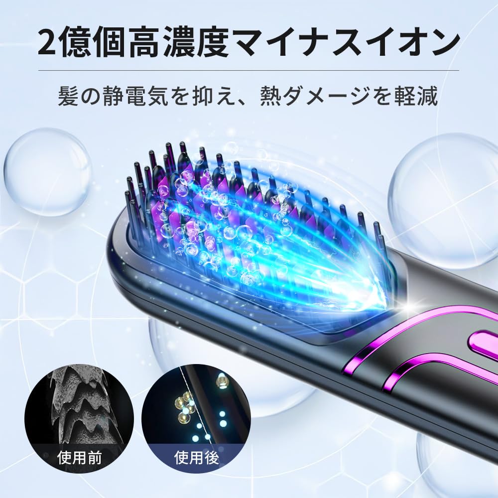 Newly Released! Hairdresser Supervised Heat Brush - Hair Straightening Brush, Electric Brush, Negative Ion, Cordless, 6000mAh High Capacity, Type-C Re