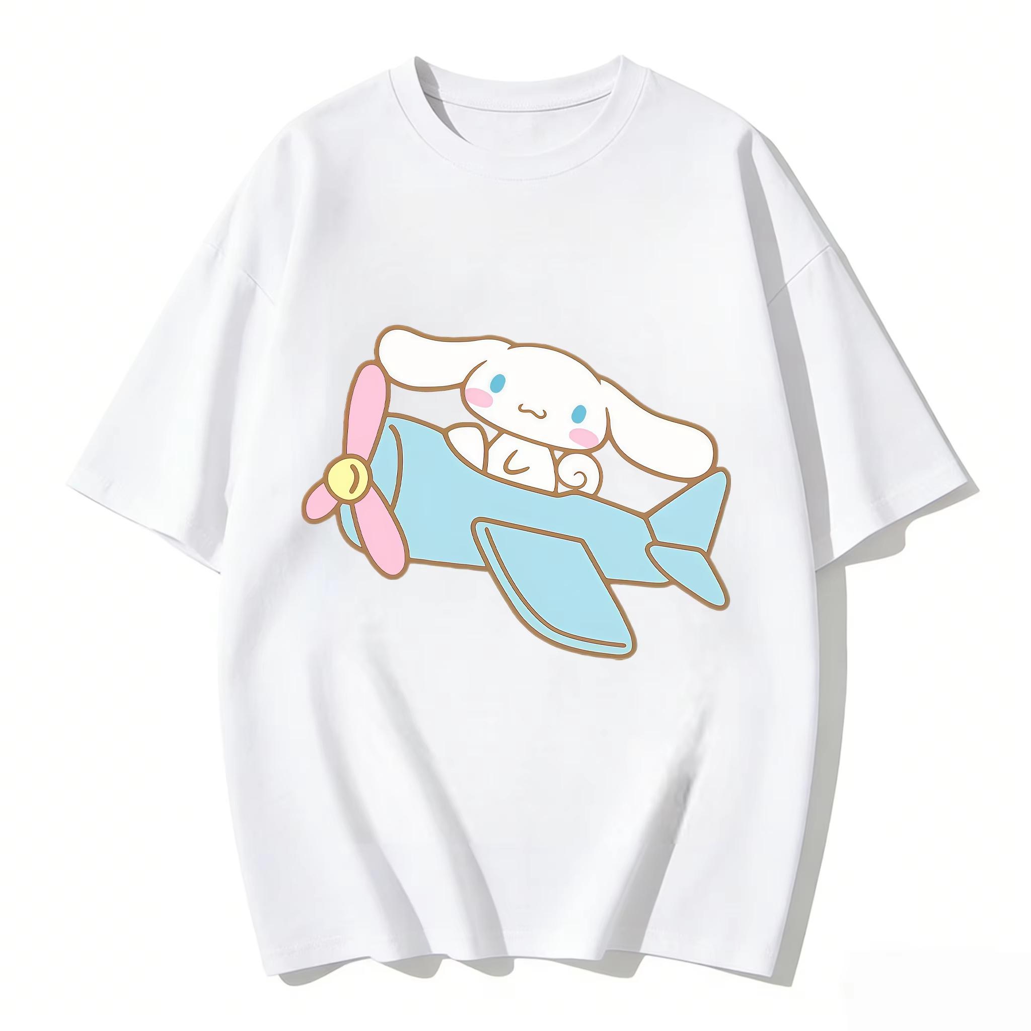 

2026 Cinnamoroll Tee soft cotton short sleeve crew neck cute print lightweight summer top for Women daily casual wear S