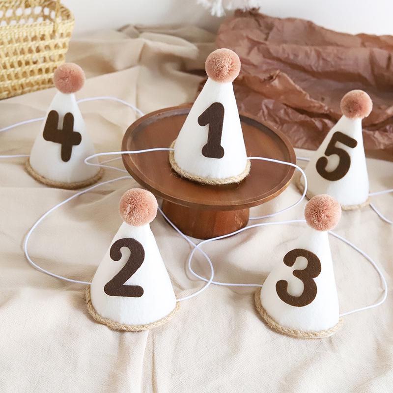 Mori Girl Cream Felt Birthday Hat for Children's 1st Birthday Photoshoot