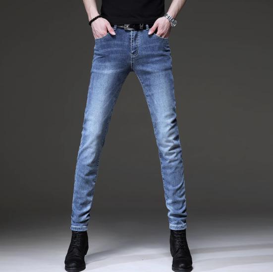 Autumn new high-end elastic black men's jeans trendy brand slim-fitting small feet casual versatile and thin pants men