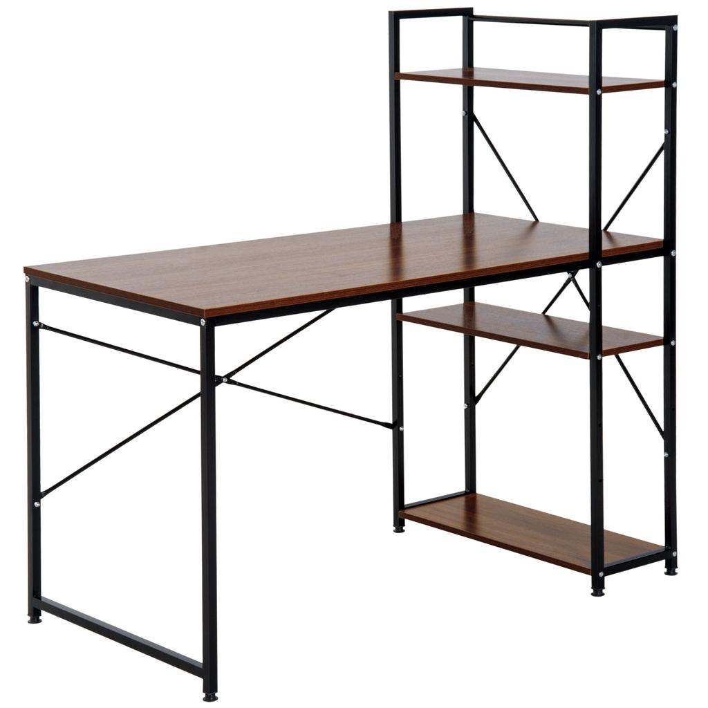 Corner Desk with Storage Industrial Design with Bookcase 3 Shelves Particle Board Walnut Look